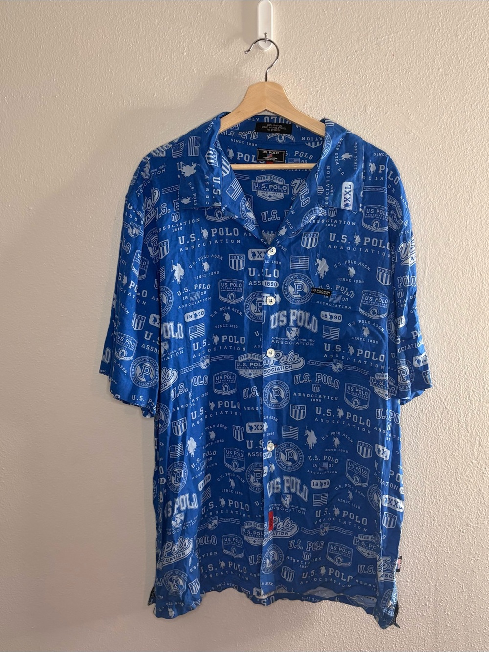 U.S. Polo Assn. Blue Logo-Print Short Sleeve Button-Down Shirt